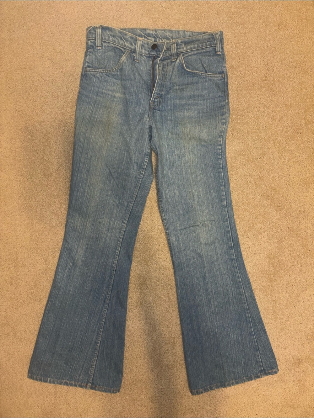 Vintage 70’s Levi's 663 Light Blue Unisex Bellbottom Jeans with Orange Tabs